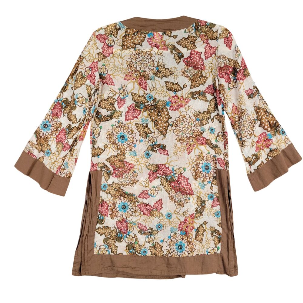 DIANE VON FURSTENBERG Floral Boho Bell Sleeve Peasant Lace Up Tunic Top ~SIZE XS - Picture 2 of 11